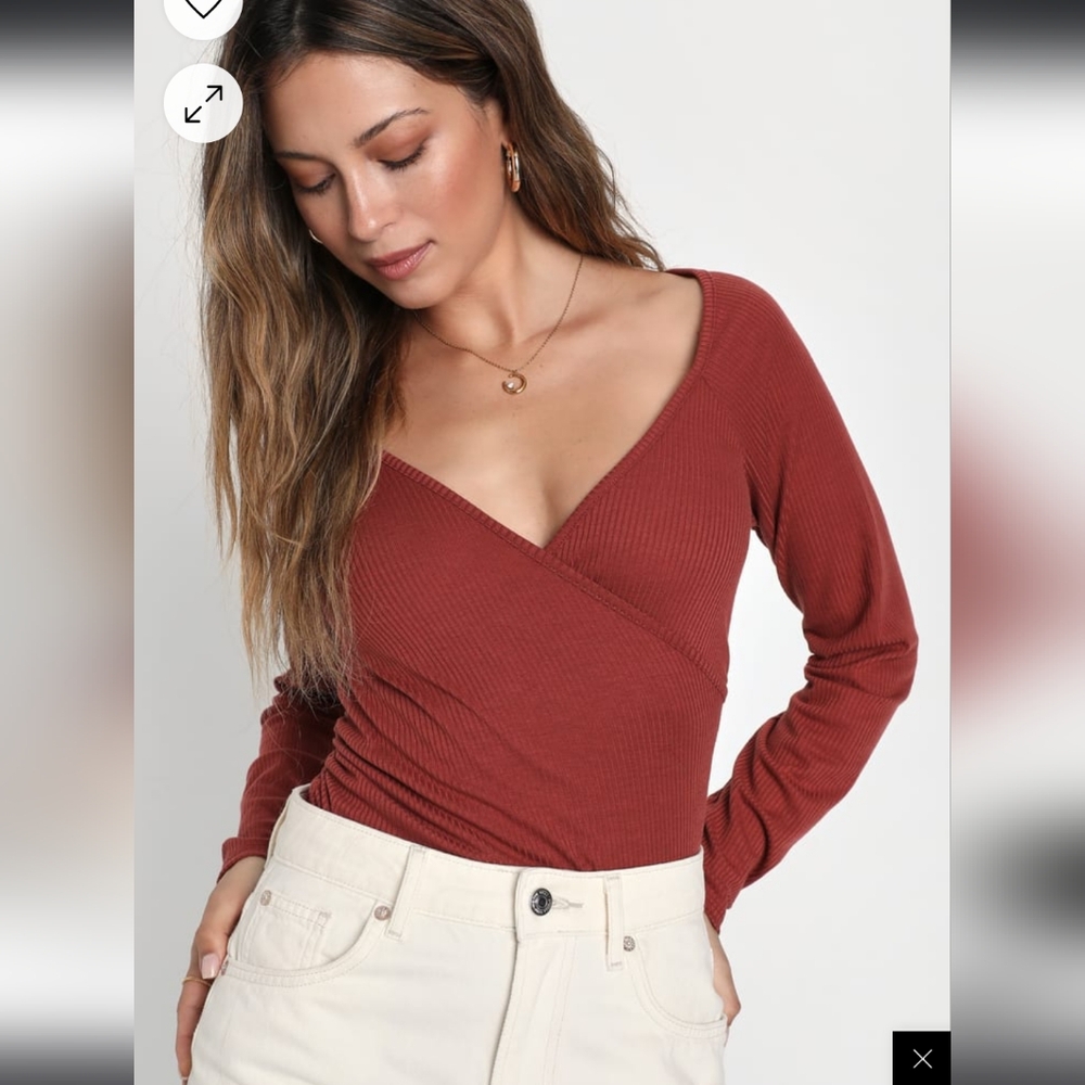 Lulu's Rust V-Neck Wrap Top